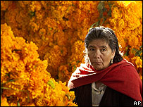 Vendor sells flowers for Day of the Dead celebrations