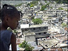 Girl surveys slum district of Port-au-Prince, April 2006 